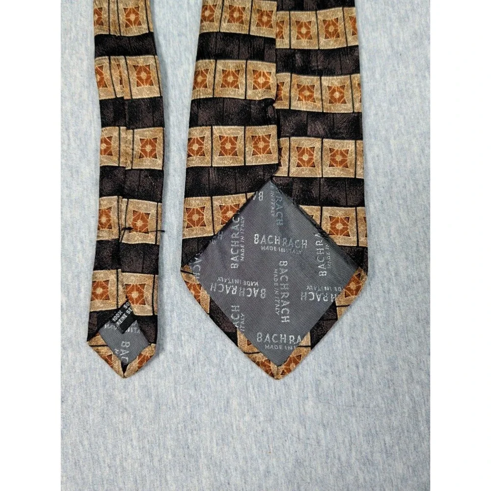 Bach Rach Tie Geometric 100% Silk Italy Brown Tones Good Condition